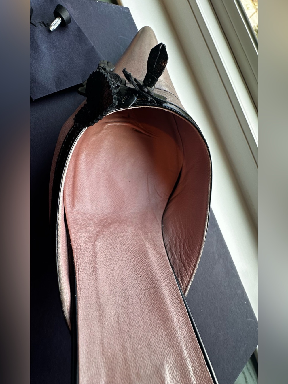 Prada Pink Pointed-Toe Slip-On Mules with Black Floral Trim - Picture 15 of 16